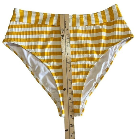 CUPSHE Swim Bottoms Size L Yellow and White Striped High Waisted Textured - Picture 4 of 14